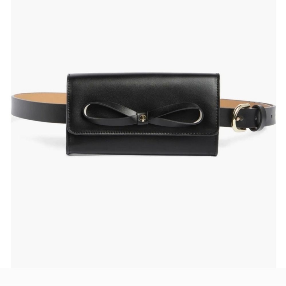 NEW! KATE SPADE black bow adjustable belt bag, genuine leather, crossbody NWT - Picture 6 of 8